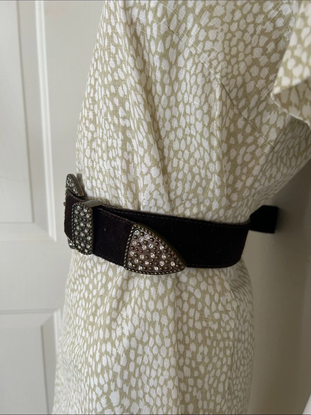 Jennifer Behr Brown Suede Belt with Crystal-Encrusted Buckle